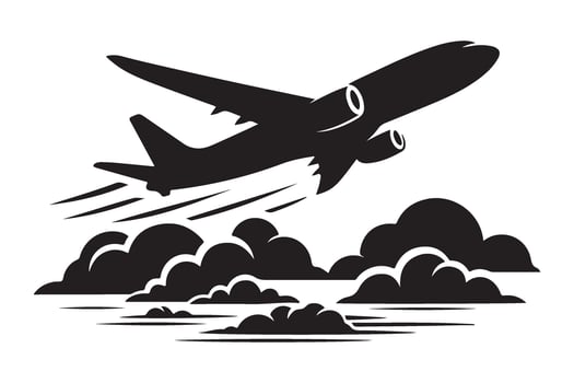 Airplane Silhouette Soaring Above Clouds Air Travel Illustration vector