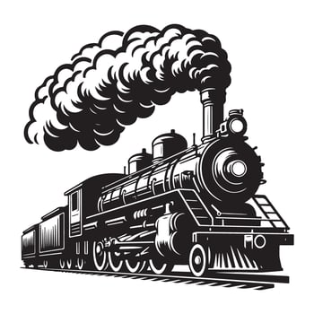 Detailed Locomotive Train Silhouette Vintage Steam Engine Nostalgia Icon vector