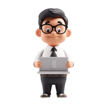 A cartoon man with glasses holding a laptop png