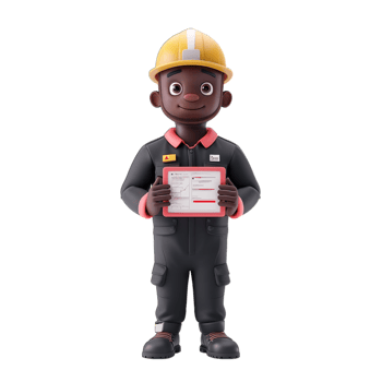 A black man wearing a hard hat holding a check png
