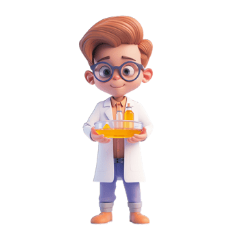 A cartoon boy in a lab coat holding a test tube png