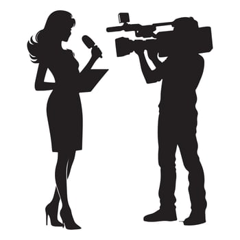 Silhouette News Reporter Delivering Speech for Television Broadcasting Program Media vector