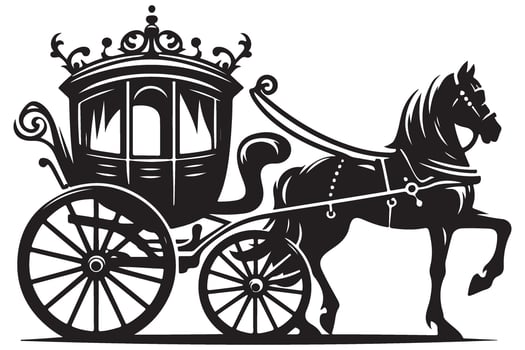 Elegant horse drawn carriage silhouette classic transport design vector