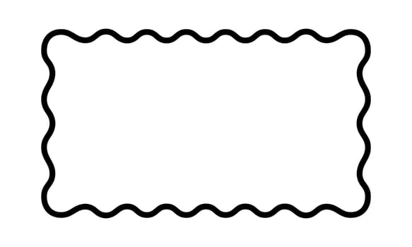 Rectangle frame with wiggly edges. Rectangular shape with scallop borders. Picture or mirror framework, empty text box or banner on white background. outline illustration vector