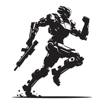 Futuristic robotic soldier illustration running fast with gun design vector