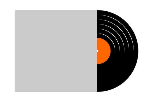 Vinyl record removing from the empty album cover. LP or long play music disc isolated on white background. New single song concept. 60s 70s 80s nostalgia theme. flat illustration vector