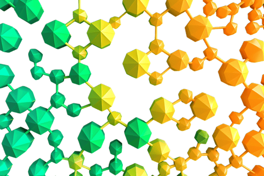 A colorful array of green and yellow molecules png