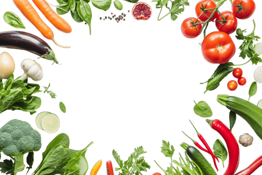 Vegetables and fruits arranged in a circle on a black background png