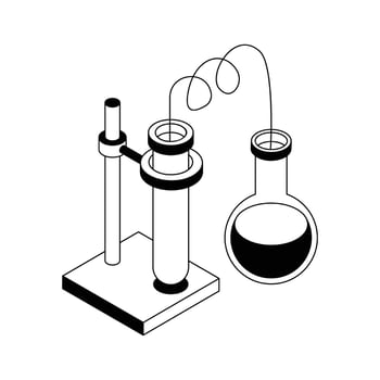 Easy to edit isometric style icon showing lab distillation setup. vector