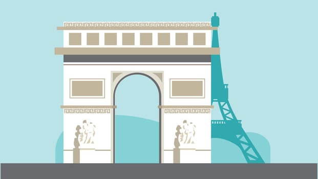illustration of the Arc de Triomphe, a famous French landmark building in Paris, representing national pride, historical significance vector
