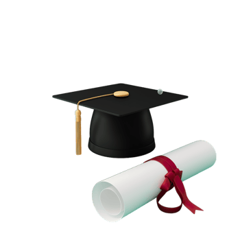 Graduation cap, diploma and roll of paper png