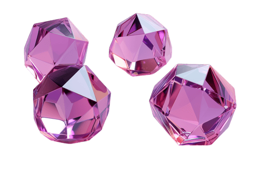 Three pink diamond shaped stones are shown png