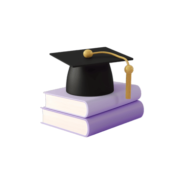 A graduation hat and books on a black background png