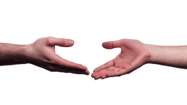 Two hands stretch to each other, gesture help, reaching hand, cut out transparent png