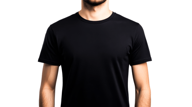 Man torso with black shirt, plain background, studio shoot, cut out transparent png
