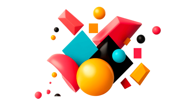 Abstract 3D geometric shapes rendering vibrant arrangement, cut out transparent png