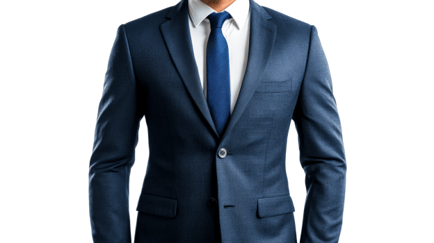 Blue suit, tie and white shirt for businessman, cut out transparent png