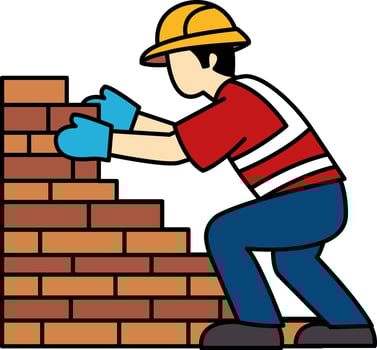 icon of The bricklayer is laying bricks vector