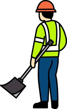 single flat icon of Technician holding a shovel to scoop up dirt vector