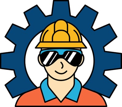 flat icon of The welder is wearing a Safety Glasses and gear behind vector