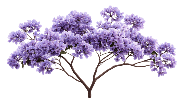 Jacaranda blooms in clusters, vibrant purple color, spring season, cut out transparent png