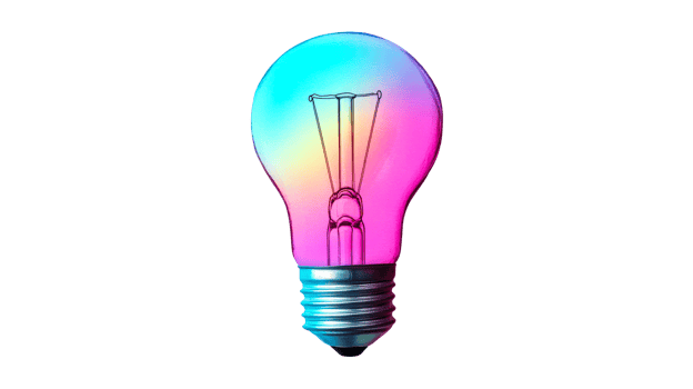Gradient light bulb with filament on black background, cut out transparent png