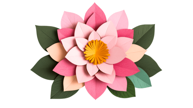 Paper lotus flower arrangement, vibrant color scheme, floral artistry, cut out transparent png