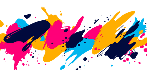 Abstract colorful paint blots design, cut out transparent png