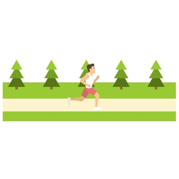 Man runs along a path in the forest. A man is running, vector