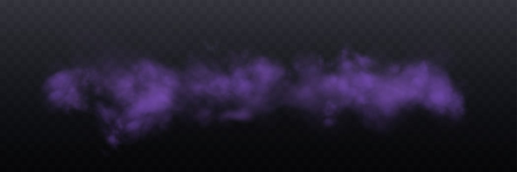 Realistic purple smoke or haze, overlay effect on a dark background. Hot fire and flame, magic fog, vapor. Abstract illustration vector