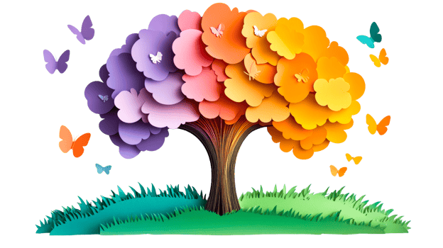 Paper tree of life with butterflies, colorful, fantasy, papercraft, cut out transparent png