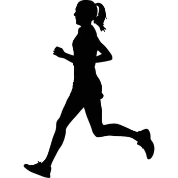 Silhouette Of A Young Woman Running Jogging Exercising And Maintaining Fitness vector