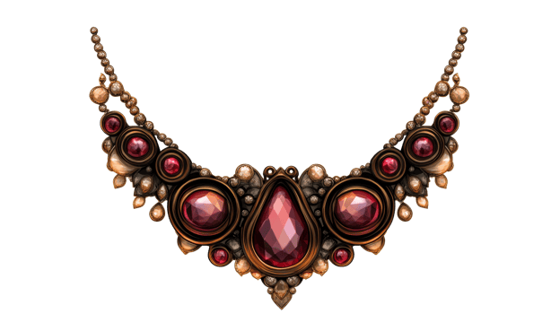 Ornamental necklace with gems, cut out transparent png