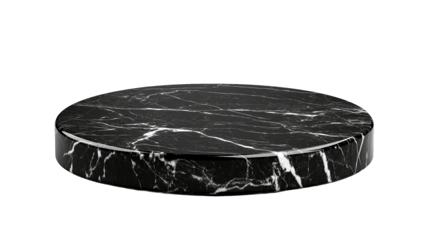 Round black marble pedestal platform display, cut out transparent png