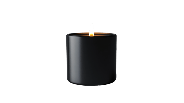 Lit Black Candle on Black Background, cut out transparent png