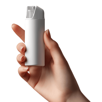 Hand holding a white aerosol spray on a transparent background png