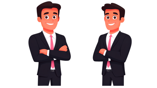 Two cartoon businessmen standing confidently, cut out transparent png