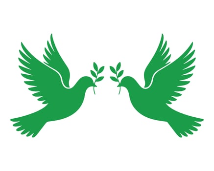 Two Green Peace Doves in Flight Holding Olive Branches vector
