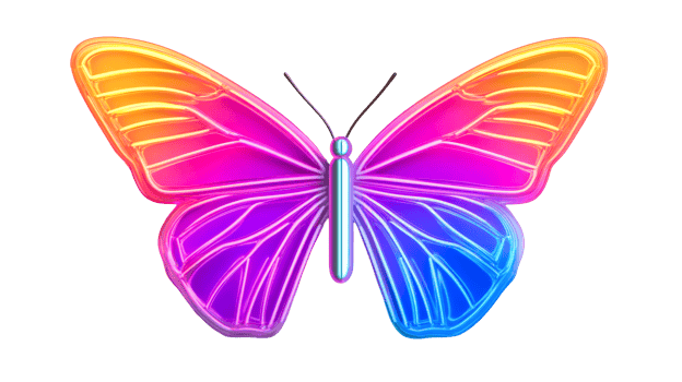 Butterfly, neon, gradient, vibrant, insect, wings, bright, isolated, cut out transparent png