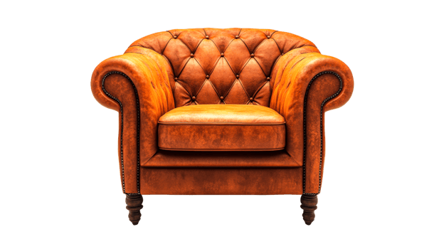 Luxurious quilted leather armchair, isolated furniture design, cut out transparent png