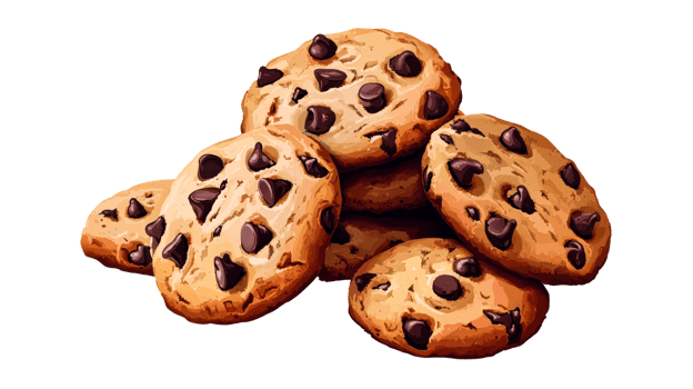 Pile of chocolate chip cookies. Sweet treat, cut out transparent png