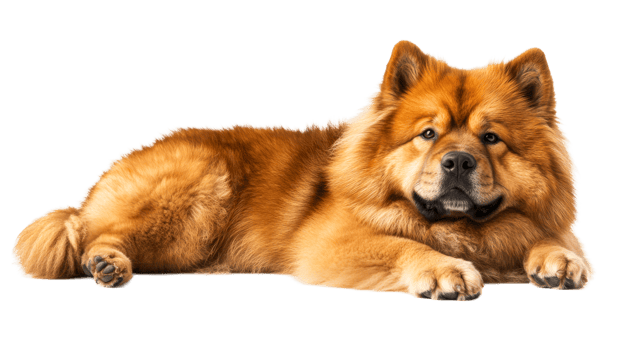 Golden Chow Chow Laying Down Comfortably on Black Background, cut out transparent png