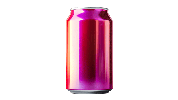 Stylish Pink Soda Can Isolated on Black Background, cut out transparent png