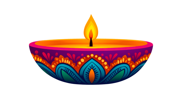 Diwali diya flame isolated on a black background, cut out transparent png