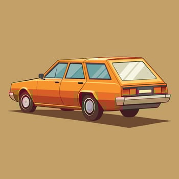 Classic Orange Station Wagon Cartoon Illustration Style vector