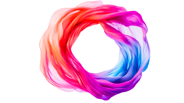Colorful fabric circle swirl isolated in black background, cut out transparent png