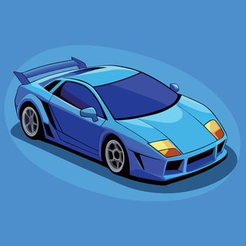 Illustrated Blue Sports Car On Blue Background vector