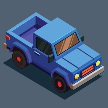 Isometric Blue Pickup Truck Vehicle Illustration vector
