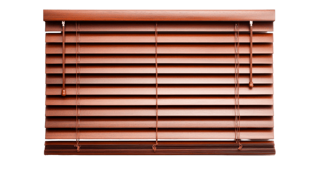 Elegant wooden blinds, window treatment, interior design, cut out transparent png