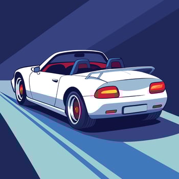 White Convertible Car Illustration On Dark Background vector